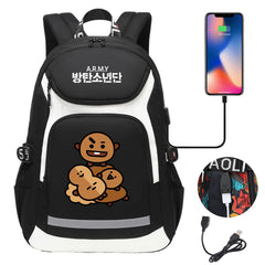Kpop BTS Shooky USB Charging Backpack School NoteBook Laptop Travel Bags