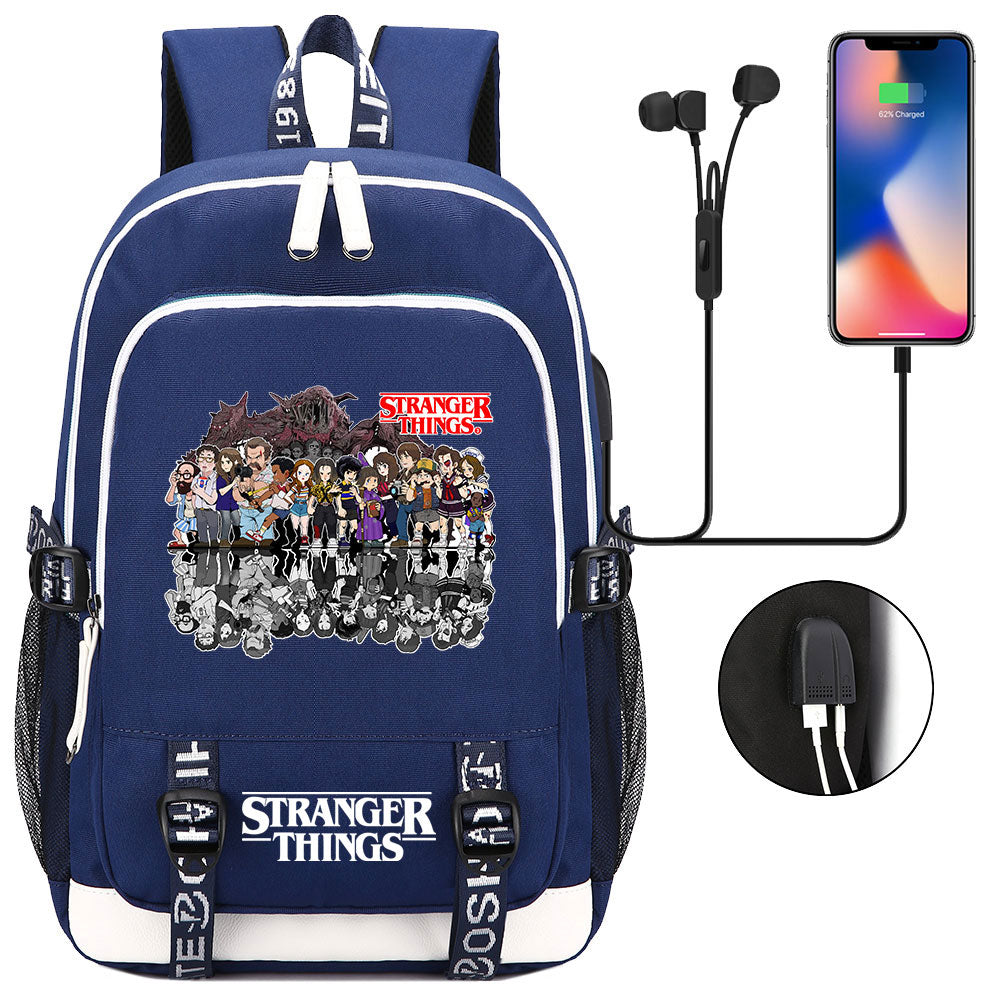 Strangers Things USB Charging Backpack School Note Book Laptop Travel Bags