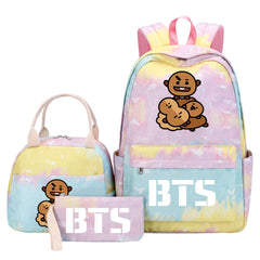 BTS Shooky Pink Starry Sky SchoolBag Backpack Lunch Box Bag Book Pencil Bags 3pcs Set