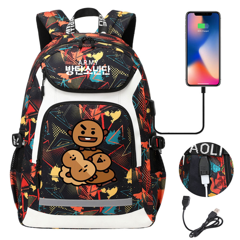 Kpop BTS Shooky USB Charging Backpack School NoteBook Laptop Travel Bags