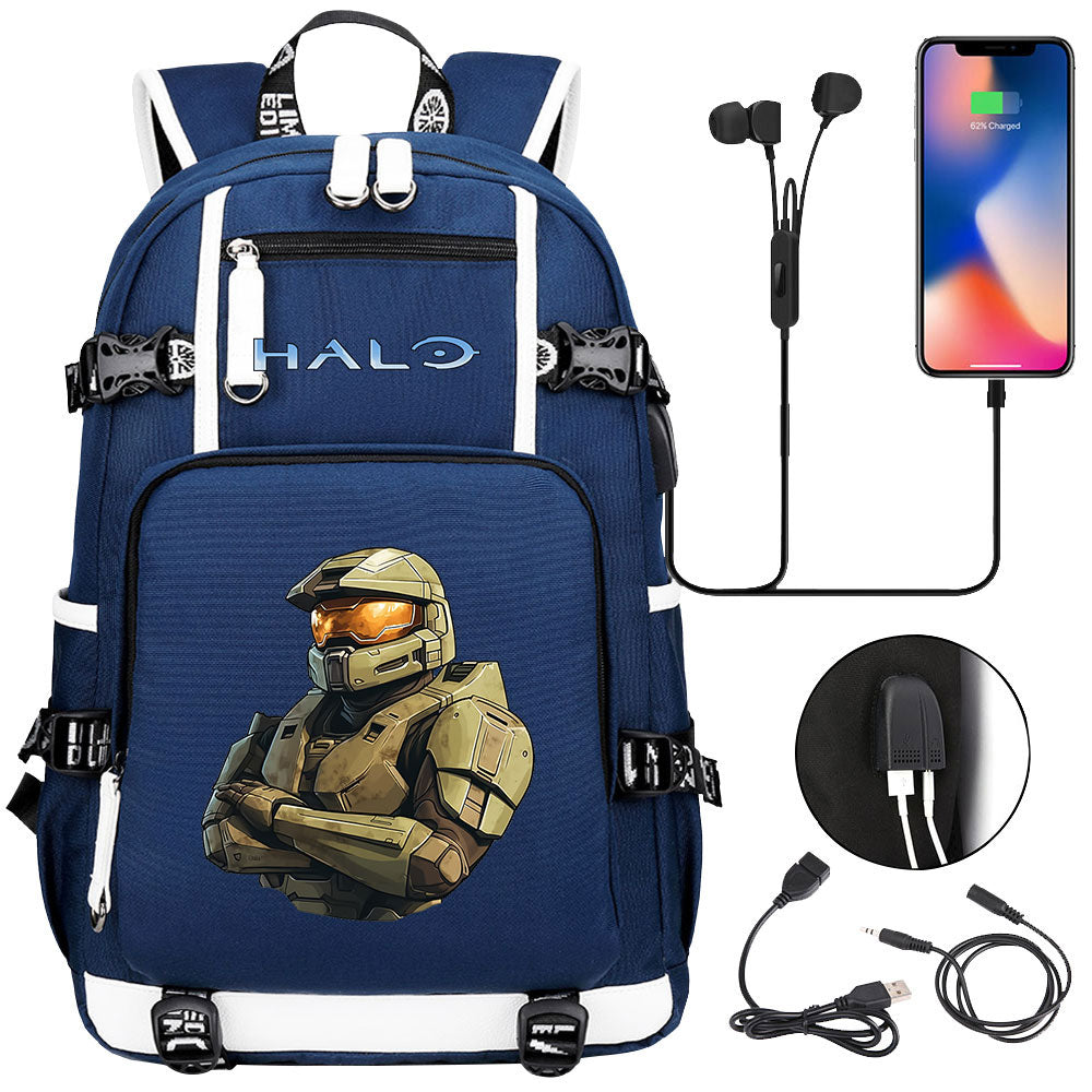 Halo Infinite USB Charging Backpack School NoteBook Laptop Travel Bags