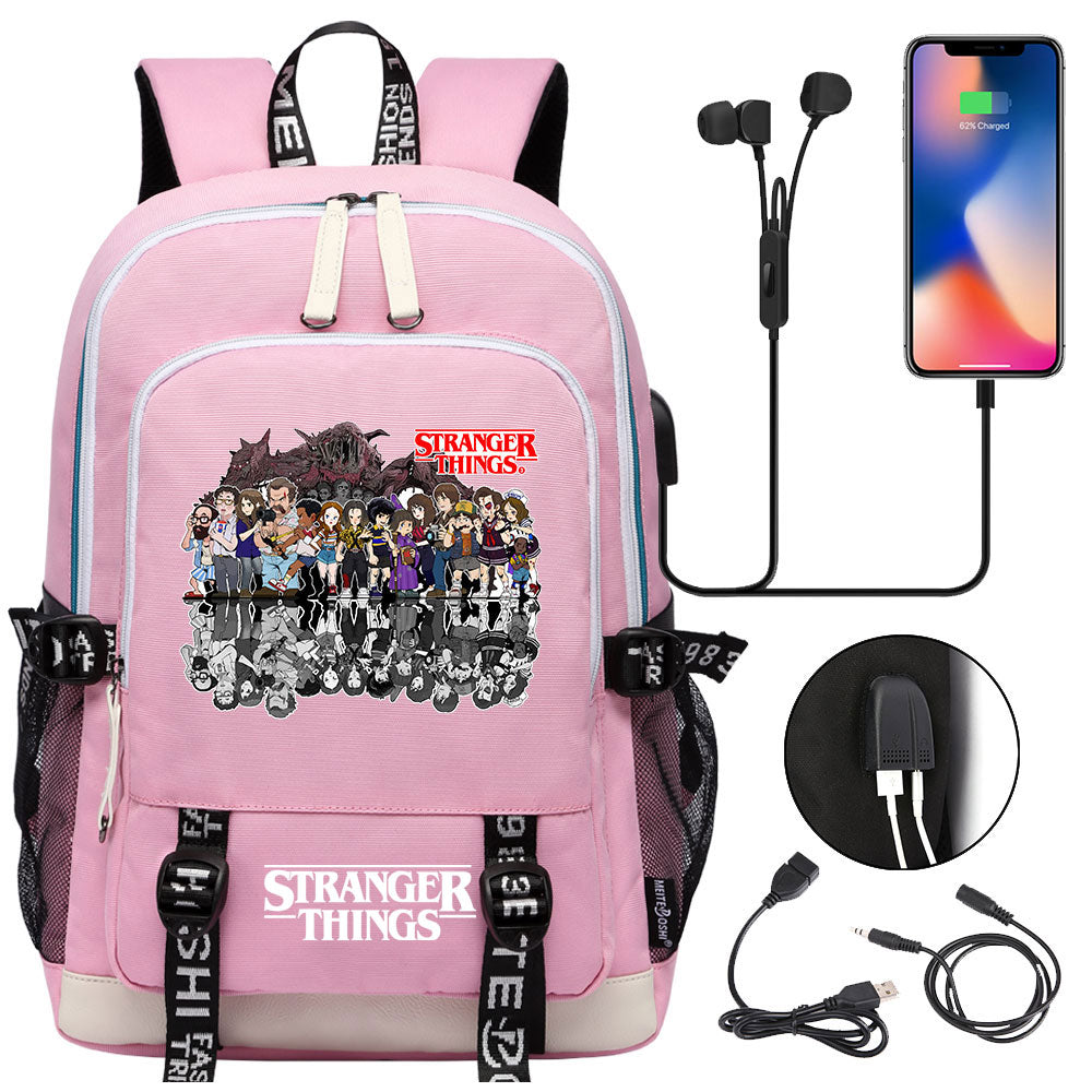Strangers Things USB Charging Backpack School Note Book Laptop Travel Bags
