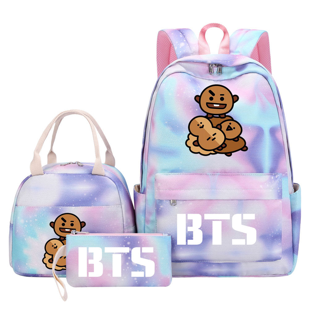 BTS Shooky Pink Starry Sky SchoolBag Backpack Lunch Box Bag Book Pencil Bags 3pcs Set