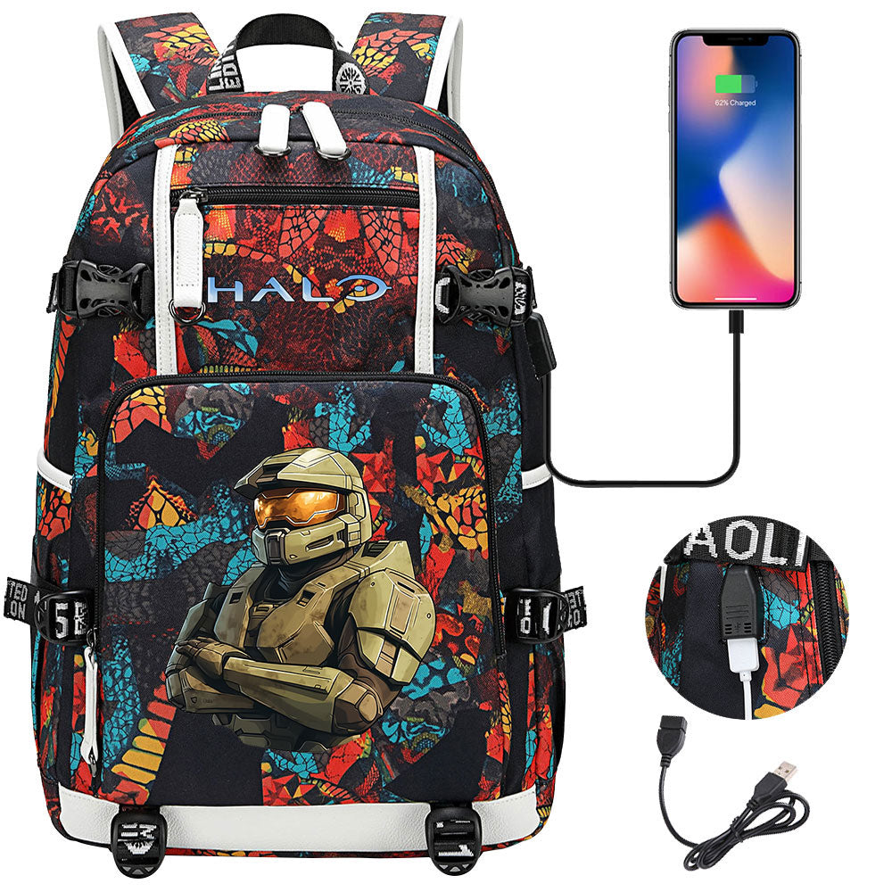 Halo Infinite USB Charging Backpack School NoteBook Laptop Travel Bags