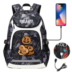 Kpop BTS Shooky USB Charging Backpack School NoteBook Laptop Travel Bags