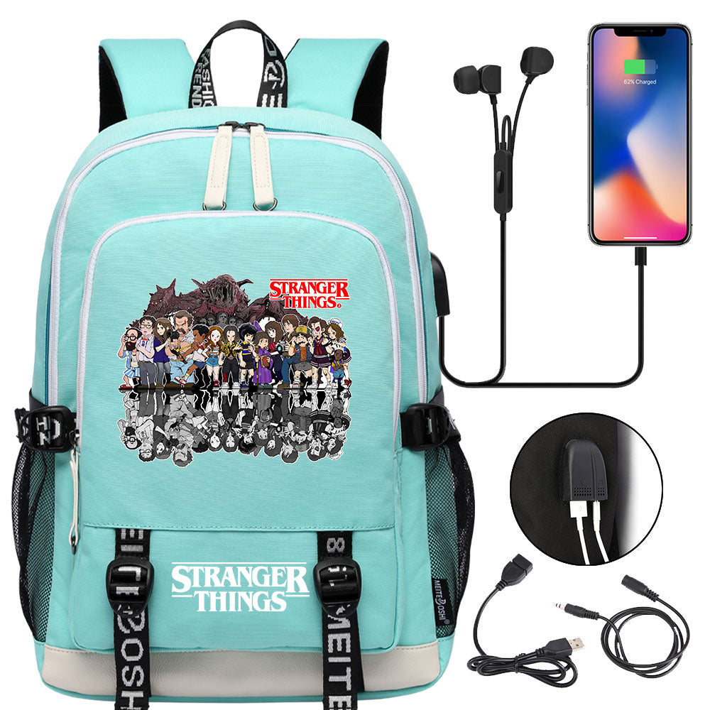 Strangers Things USB Charging Backpack School Note Book Laptop Travel Bags