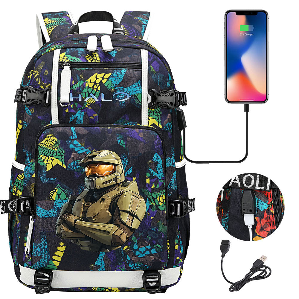 Halo Infinite USB Charging Backpack School NoteBook Laptop Travel Bags