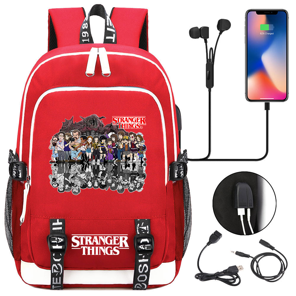 Strangers Things USB Charging Backpack School Note Book Laptop Travel Bags