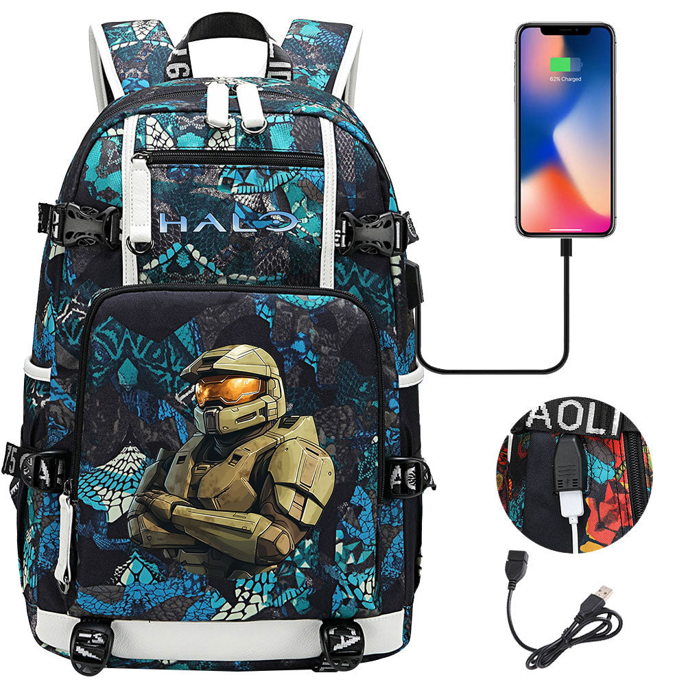 Halo Infinite USB Charging Backpack School NoteBook Laptop Travel Bags