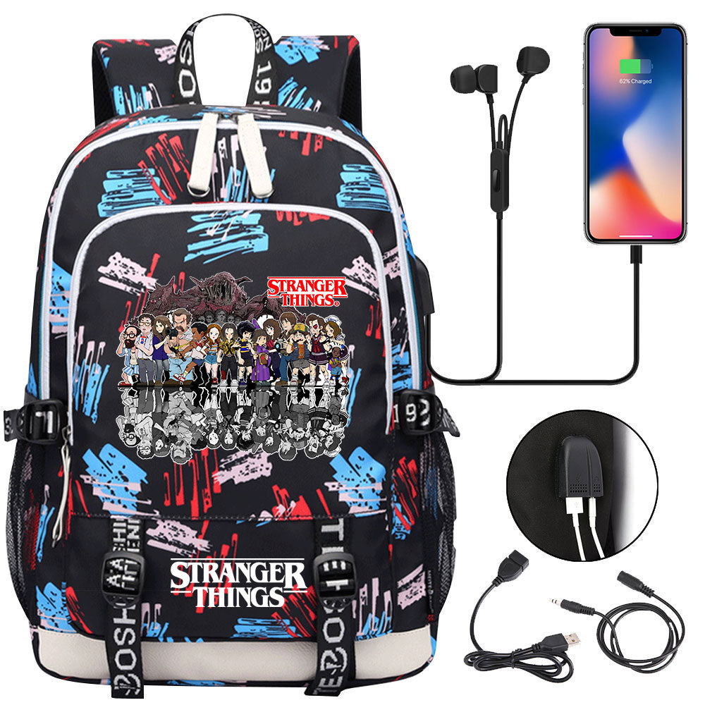 Strangers Things USB Charging Backpack School Note Book Laptop Travel Bags