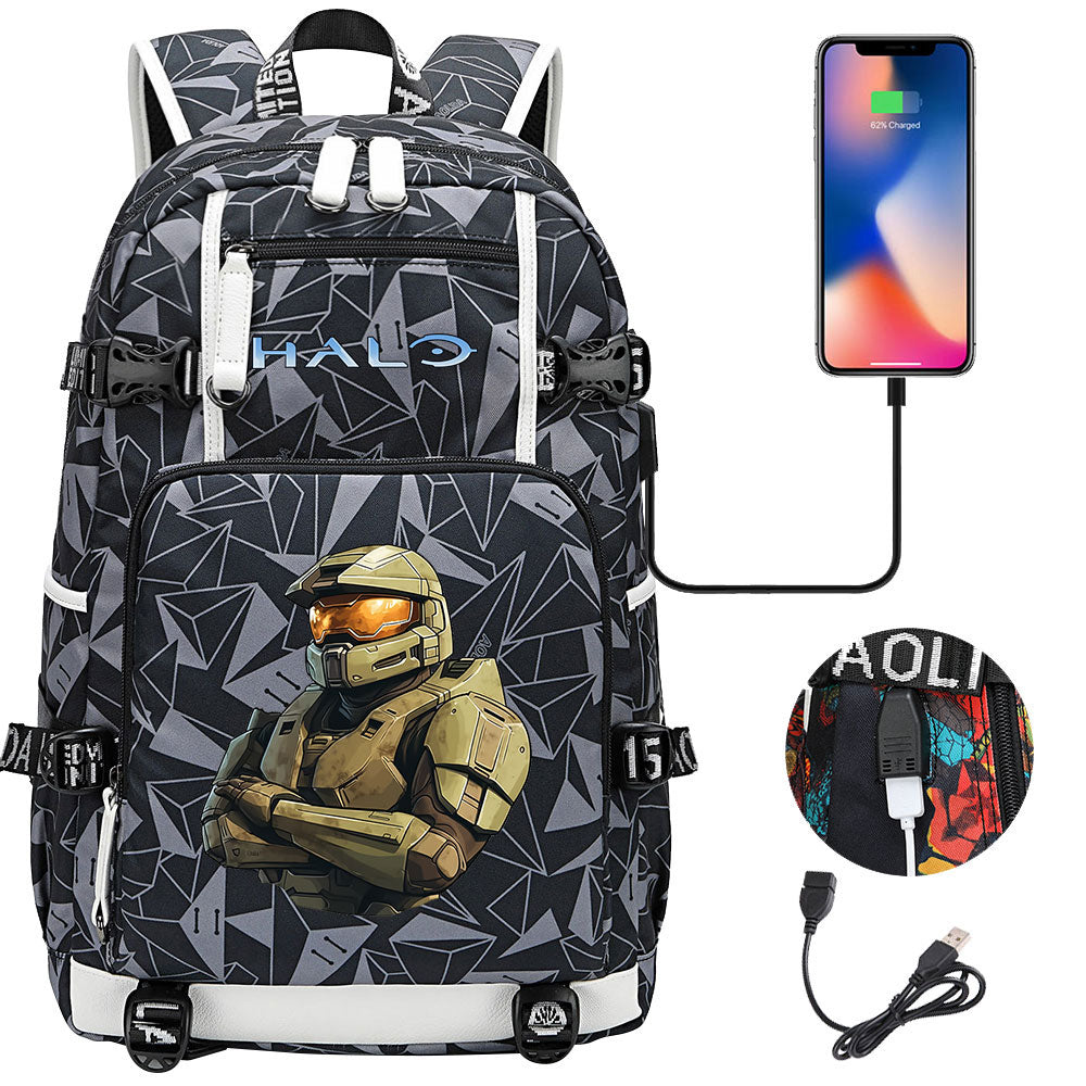 Halo Infinite USB Charging Backpack School NoteBook Laptop Travel Bags
