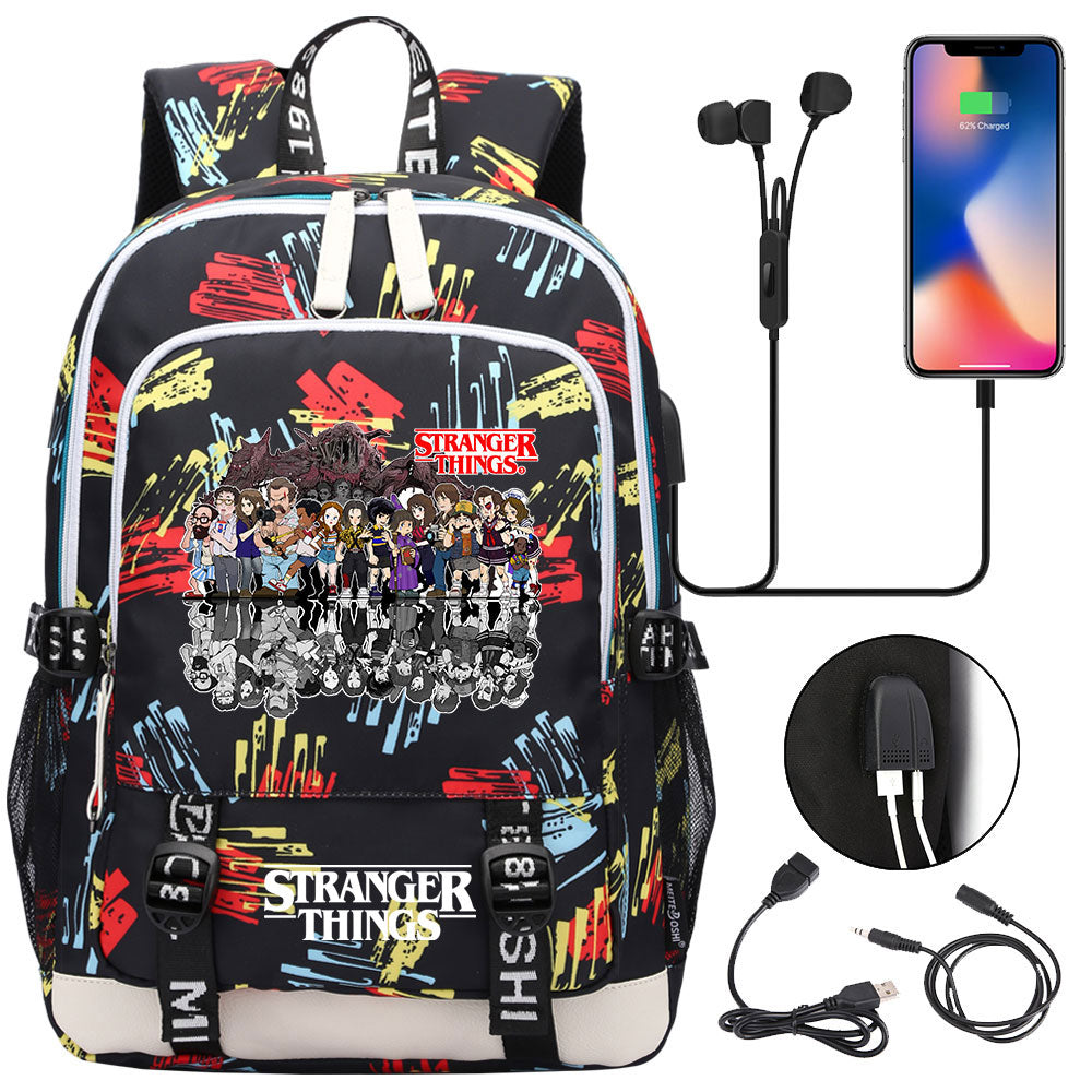 Strangers Things USB Charging Backpack School Note Book Laptop Travel Bags