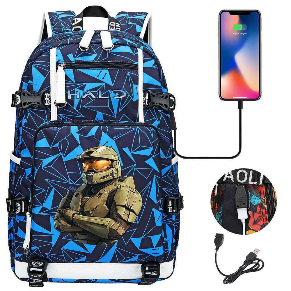 Halo Infinite USB Charging Backpack School NoteBook Laptop Travel Bags