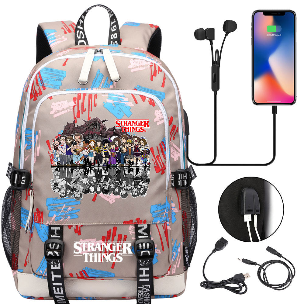 Strangers Things USB Charging Backpack School Note Book Laptop Travel Bags