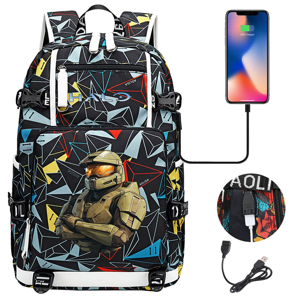 Halo Infinite USB Charging Backpack School NoteBook Laptop Travel Bags