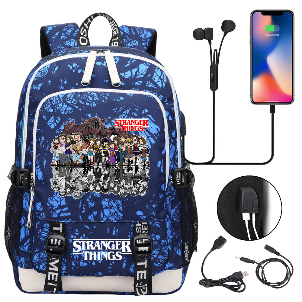 Strangers Things USB Charging Backpack School Note Book Laptop Travel Bags