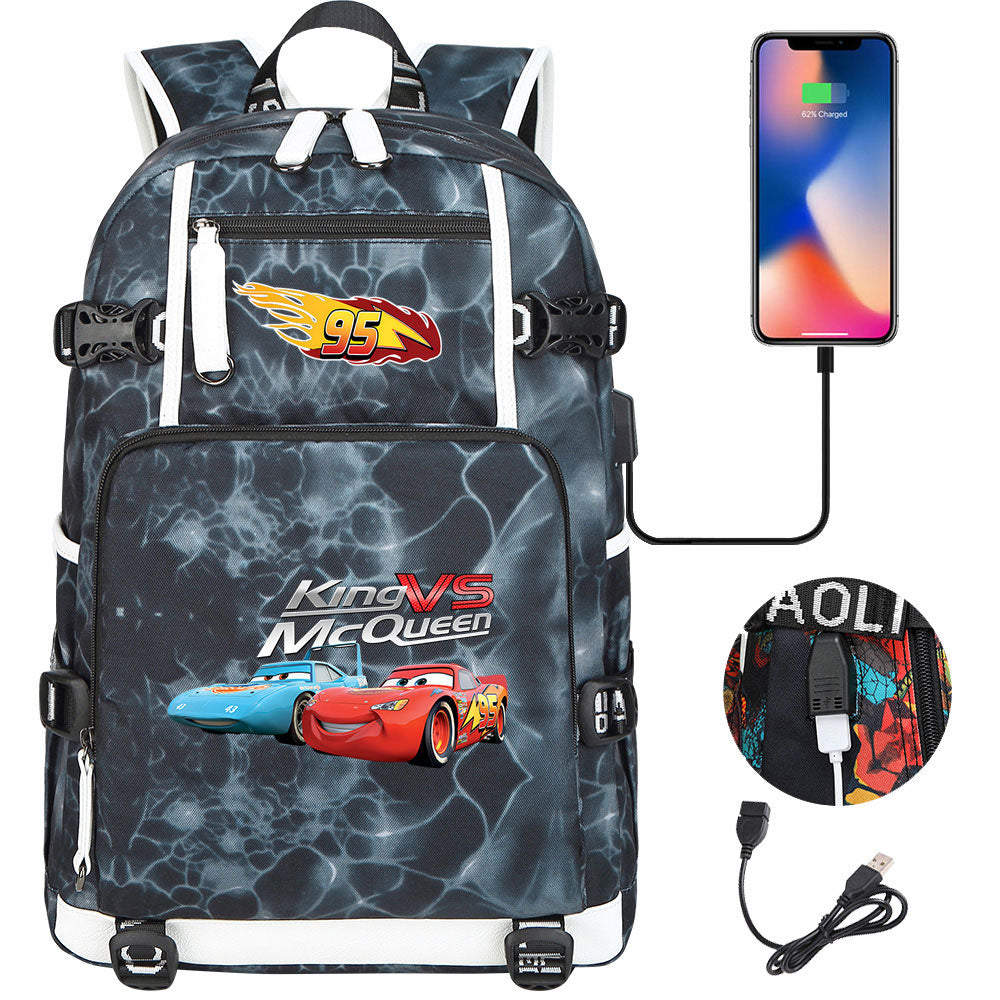 Cars Lightning USB Charging Backpack School NoteBook Laptop Travel Bags