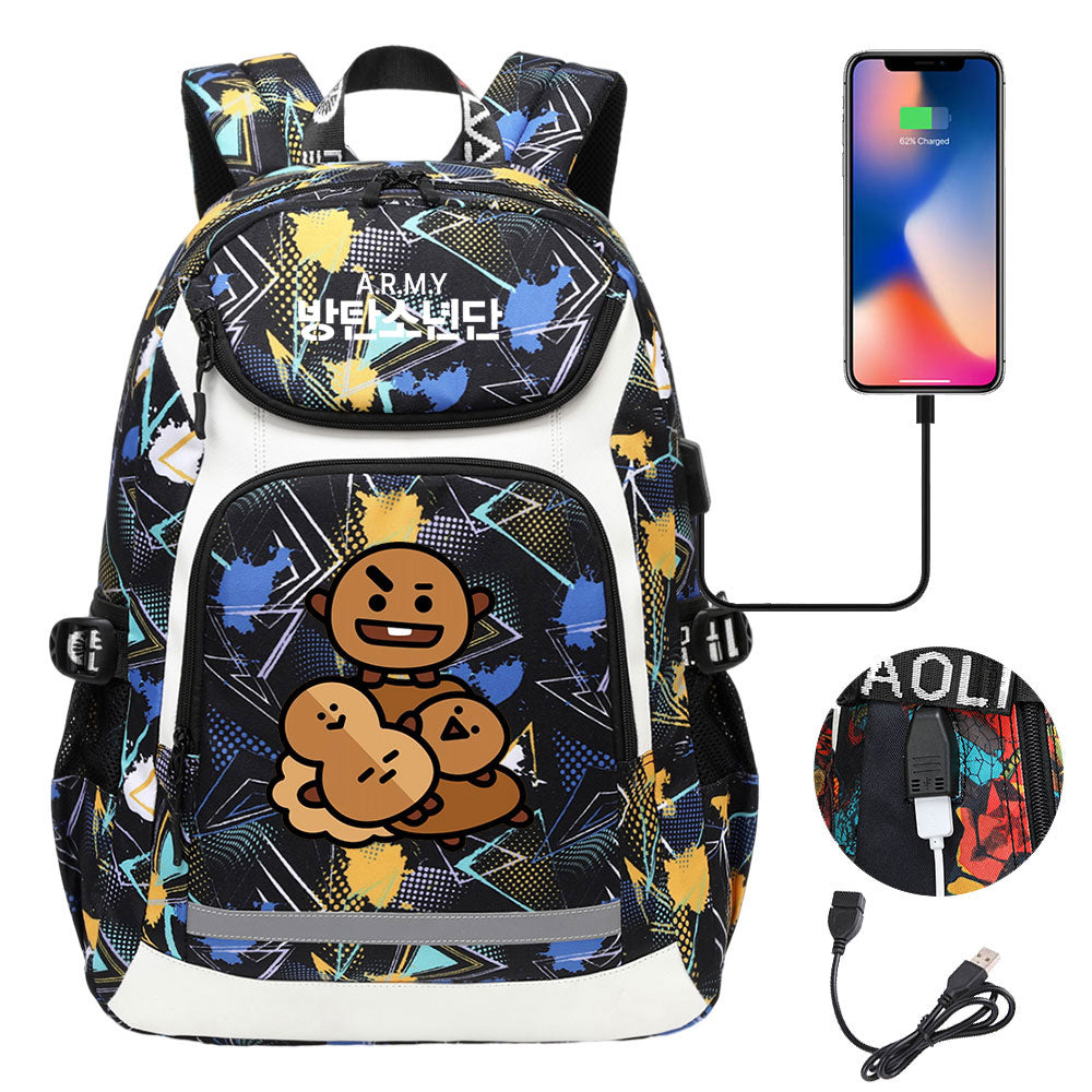 Kpop BTS Shooky USB Charging Backpack School NoteBook Laptop Travel Bags