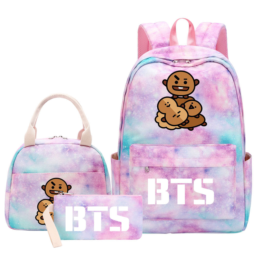 BTS Shooky Pink Starry Sky SchoolBag Backpack Lunch Box Bag Book Pencil Bags 3pcs Set