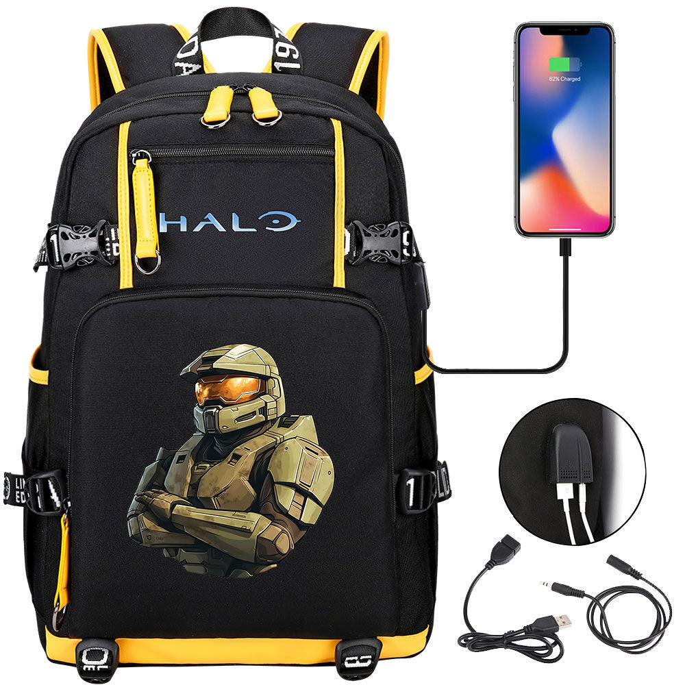 Halo Infinite USB Charging Backpack School NoteBook Laptop Travel Bags