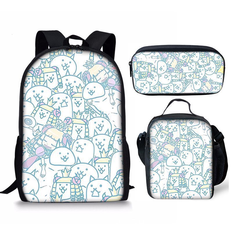 The Battle Cats Schoolbag Backpack Lunch Bag Pencil Case 3pcs Set Gift for Kids Students