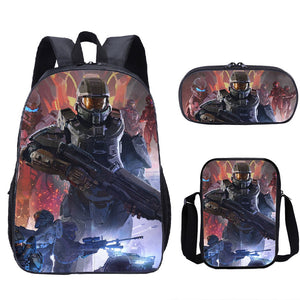 Halo Infinite Schoolbag Backpack Lunch Bag Pencil Case 3pcs Set Gift for Kids Students