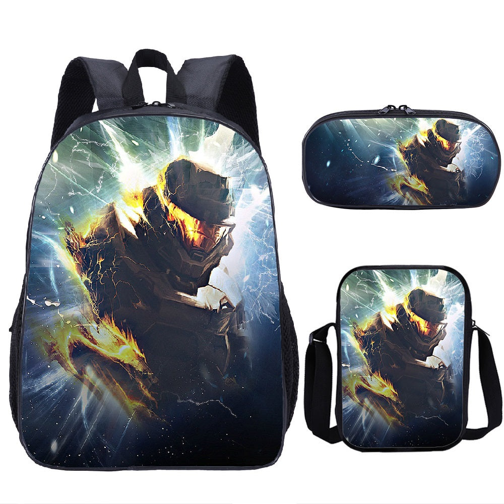 Halo Infinite Schoolbag Backpack Lunch Bag Pencil Case 3pcs Set Gift for Kids Students