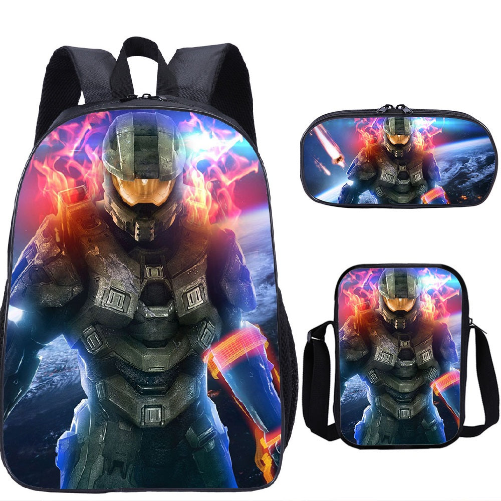 Halo Infinite Schoolbag Backpack Lunch Bag Pencil Case 3pcs Set Gift for Kids Students