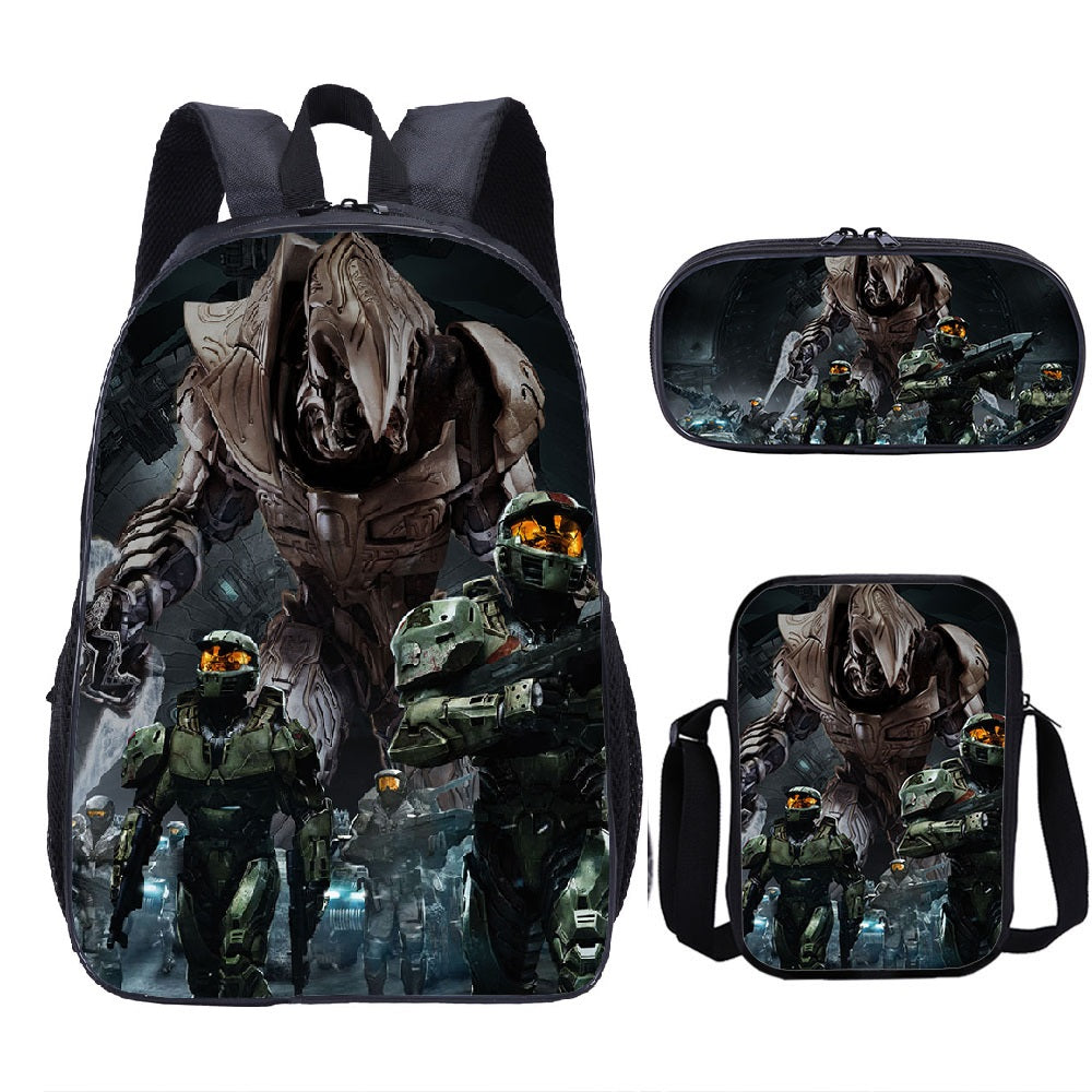 Halo Infinite Schoolbag Backpack Lunch Bag Pencil Case 3pcs Set Gift for Kids Students