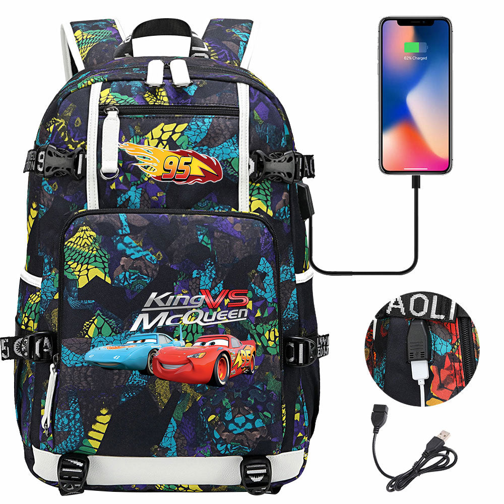 Cars Lightning USB Charging Backpack School NoteBook Laptop Travel Bags