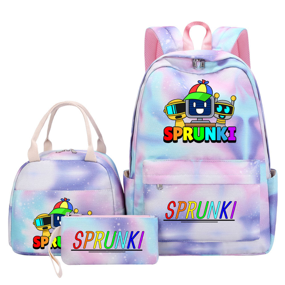 Sprunki Pink Starry Sky SchoolBag Backpack Lunch Box Bag Book Pencil Bags 3pcs Set