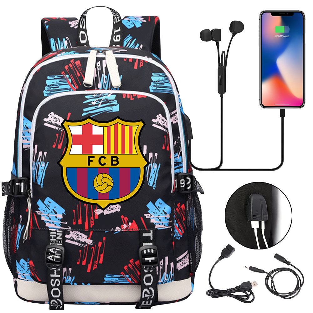 Barcelona Football Club  USB Charging Backpack School Note Book Laptop Travel Bags