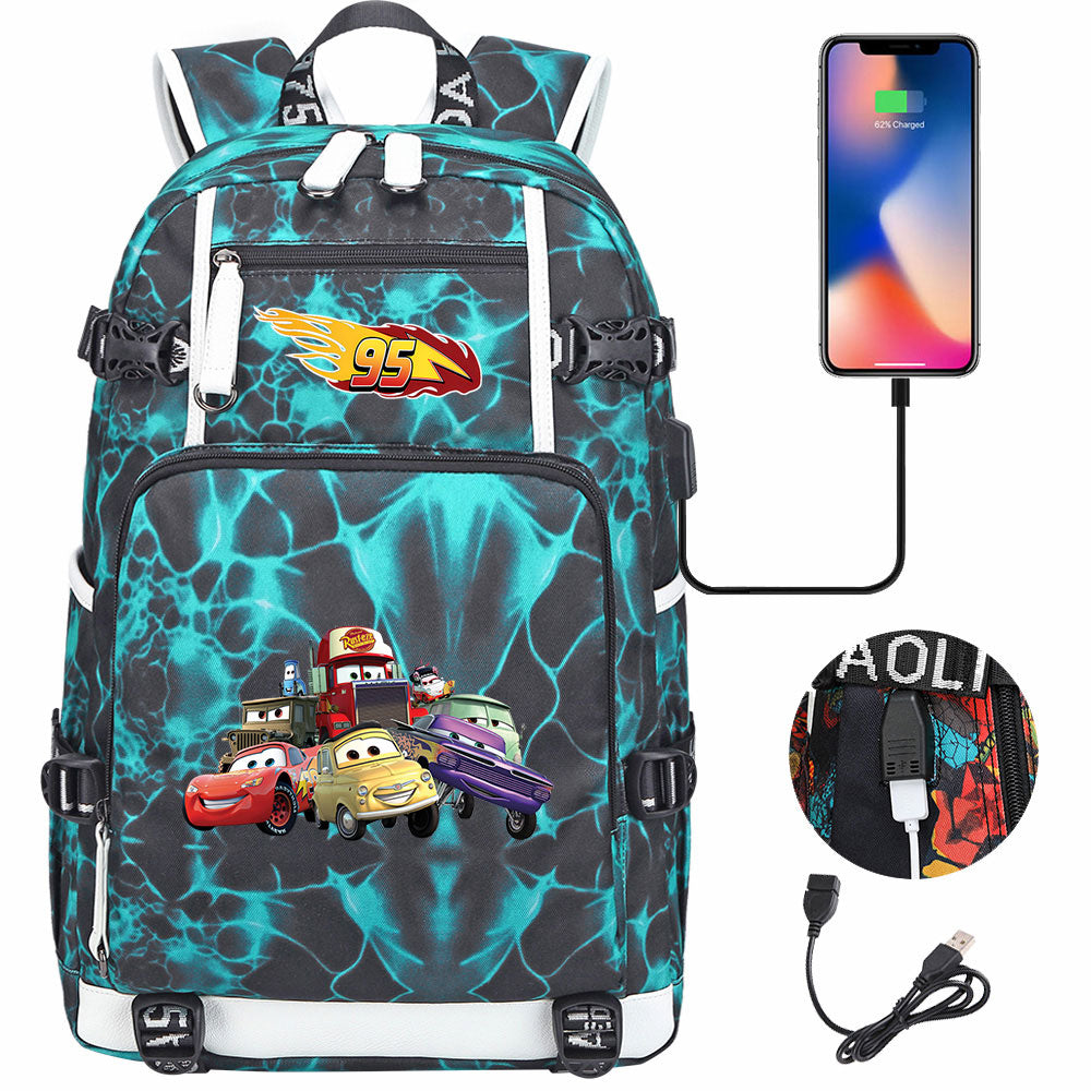 Cars Lightning USB Charging Backpack School NoteBook Laptop Travel Bags