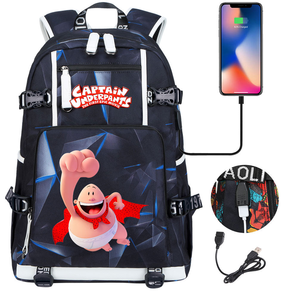 Captain Underpants USB Charging Backpack School NoteBook Laptop Travel Bags