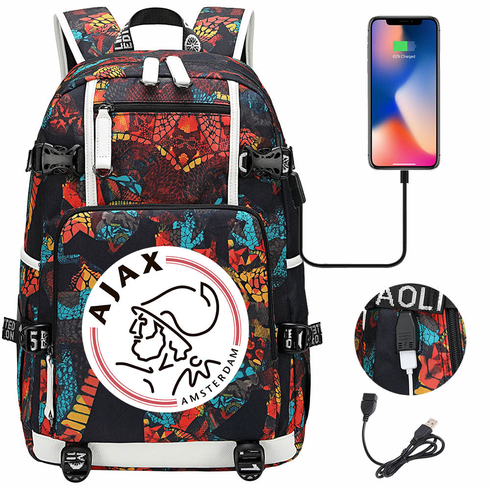 Amsterdamsche Football Club USB Charging Backpack School NoteBook Laptop Travel Bags