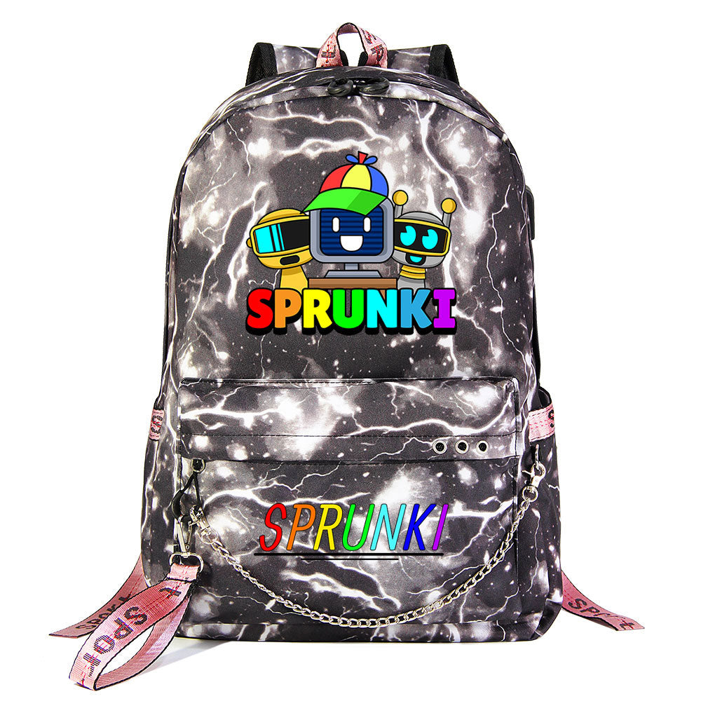 Sprunki USB Charging Backpack Shoolbag Notebook Bag Gifts for Kids Students