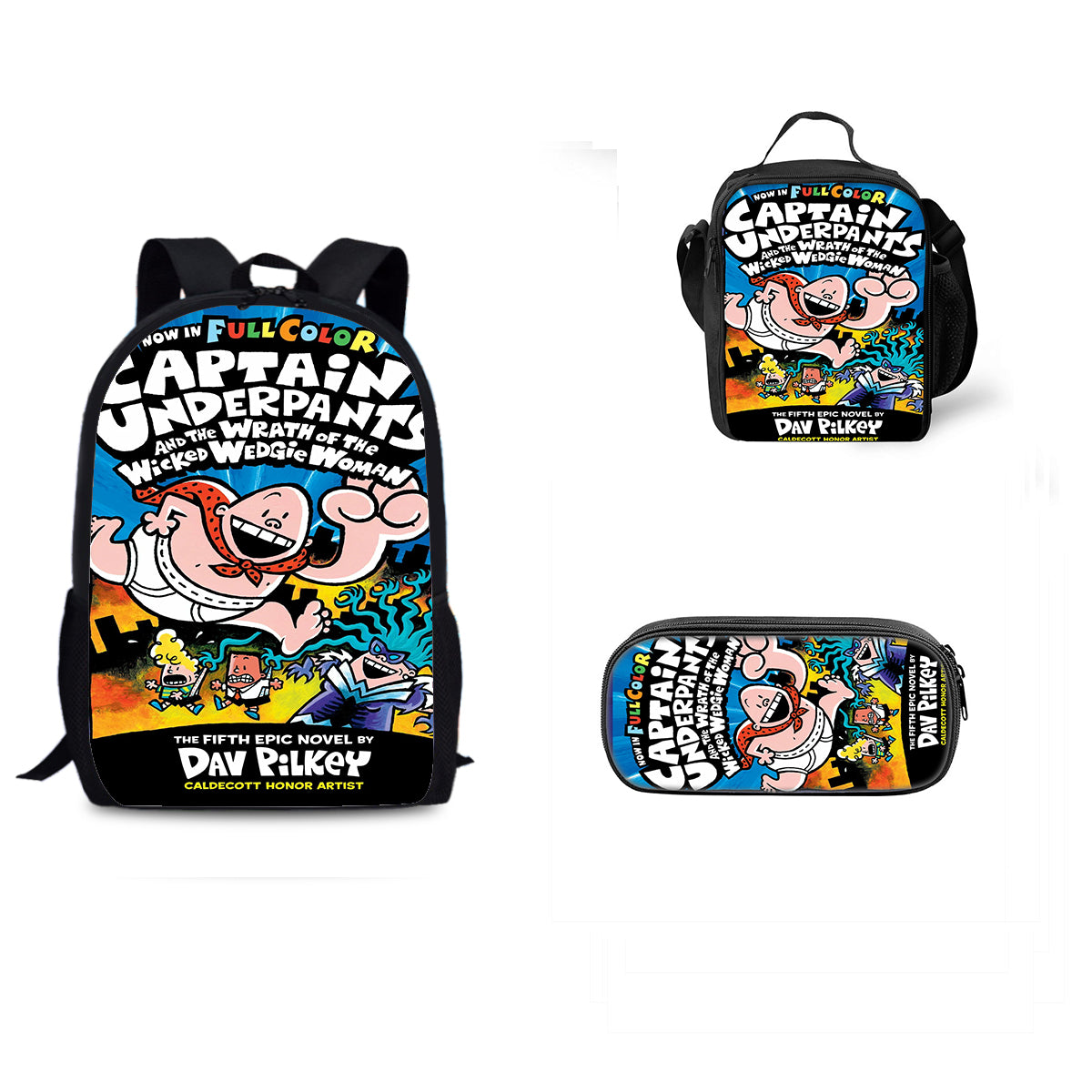 Captain Underpants Schoolbag Backpack Lunch Bag Pencil Case 3pcs Set Gift for Kids Students