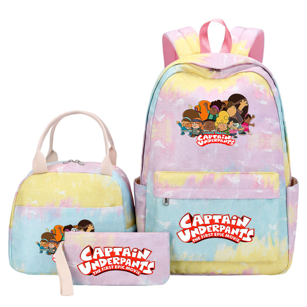 Captain Underpants Pink Starry Sky SchoolBag Backpack Lunch Box Bag Book Pencil Bags 3pcs Set