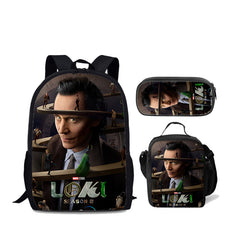 Loki Superhero Schoolbag Backpack Lunch Bag Pencil Case 3pcs Set Gift for Kids Students