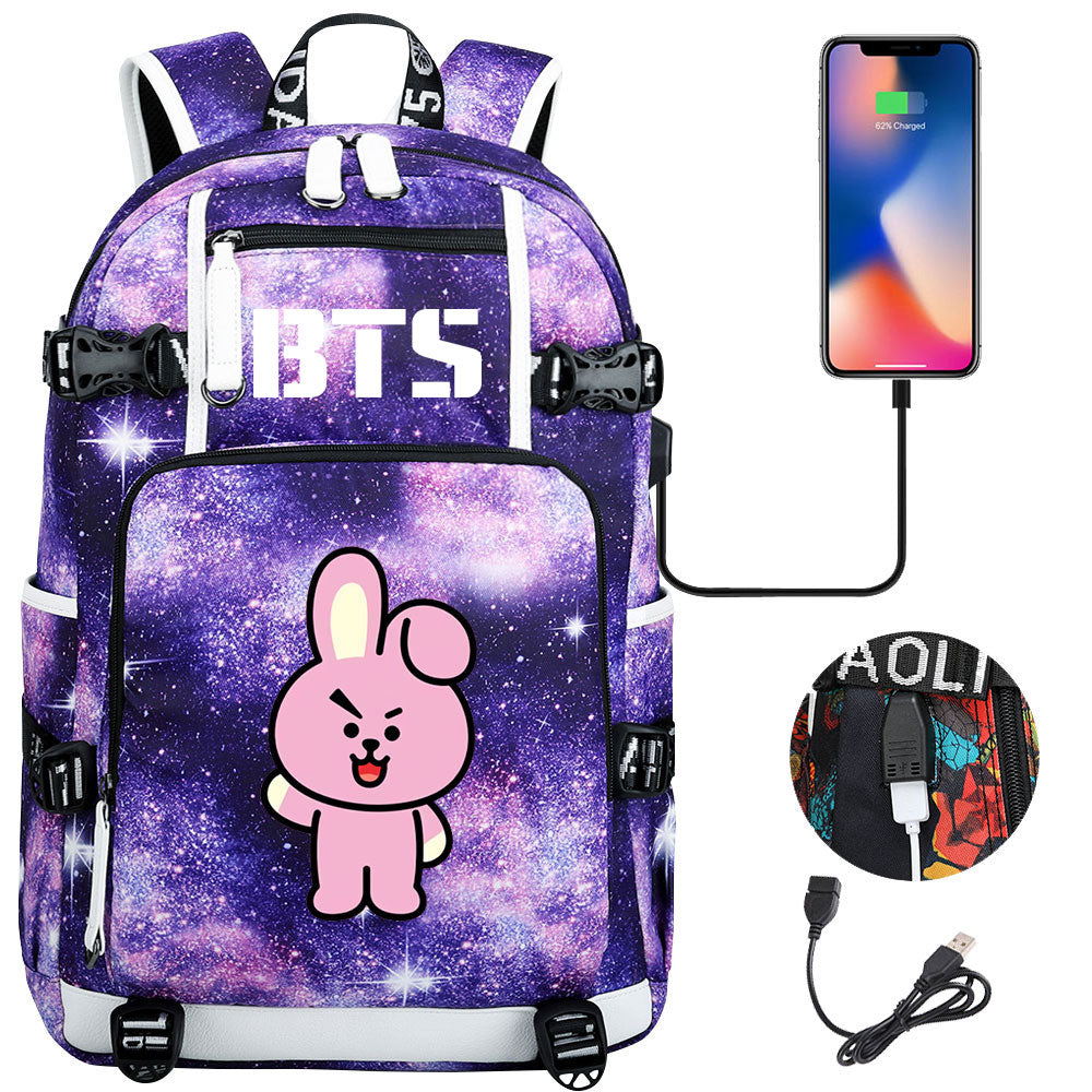 BTS Cartoon Cooky USB Charging Backpack School NoteBook Laptop Travel Bags