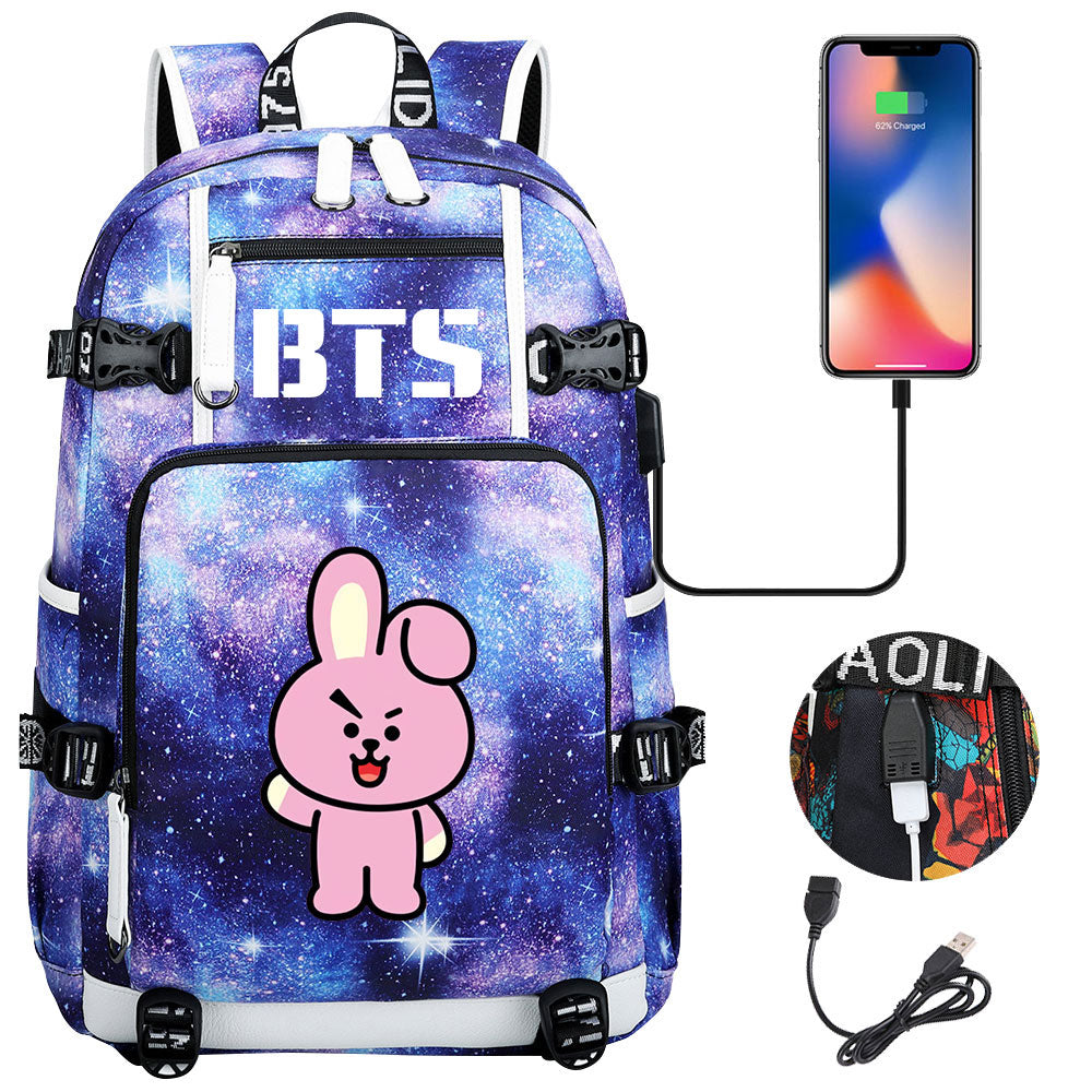 BTS Cartoon Cooky USB Charging Backpack School NoteBook Laptop Travel Bags