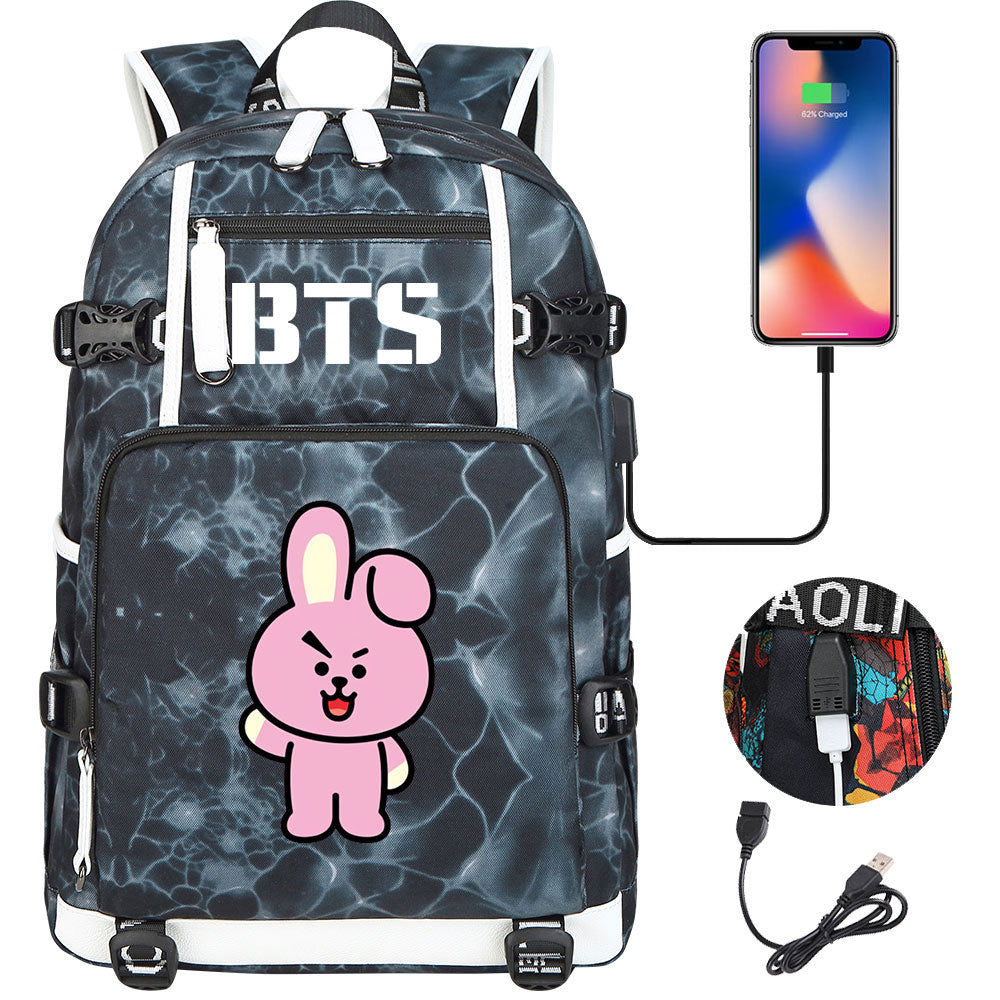 BTS Cartoon Cooky USB Charging Backpack School NoteBook Laptop Travel Bags