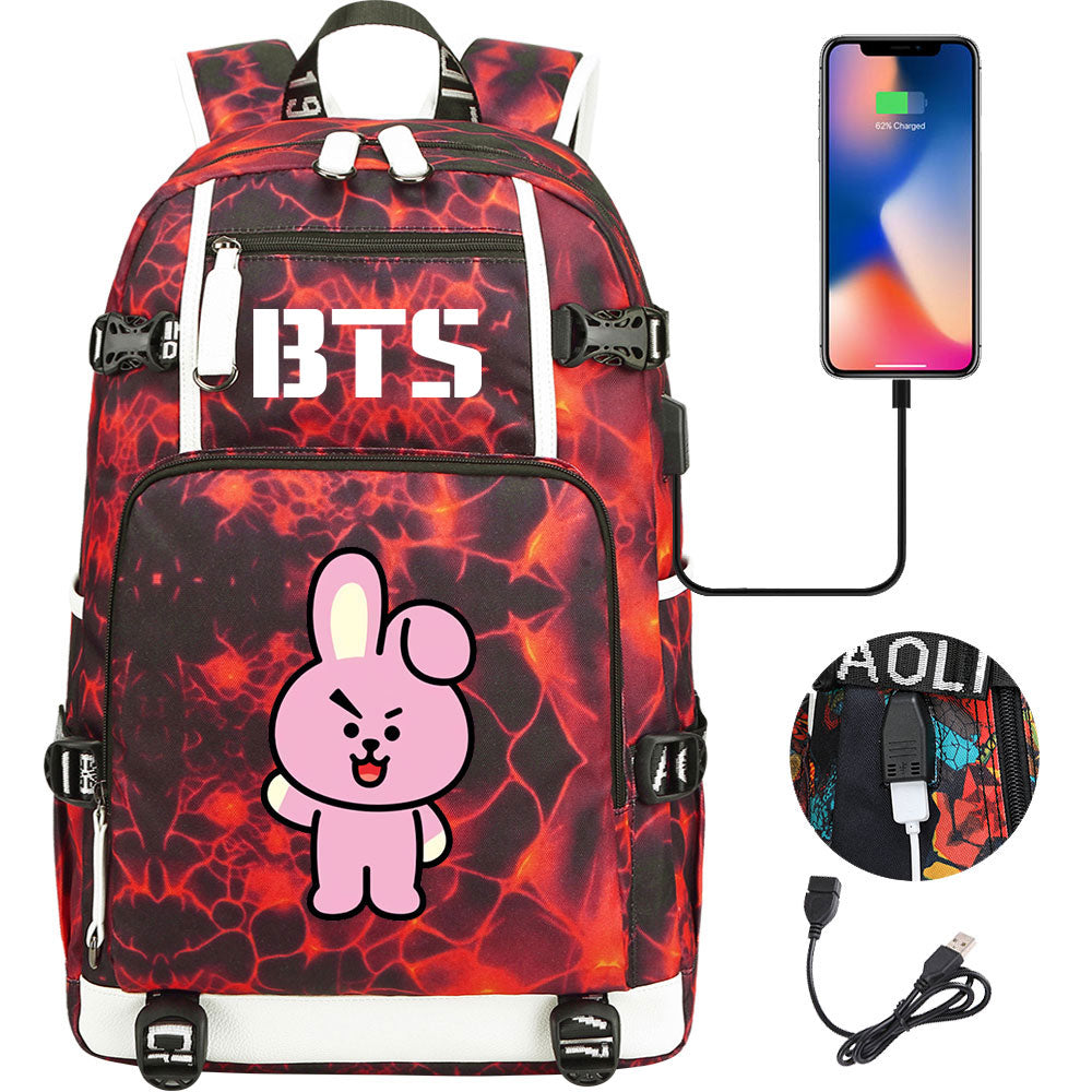 BTS Cartoon Cooky USB Charging Backpack School NoteBook Laptop Travel Bags