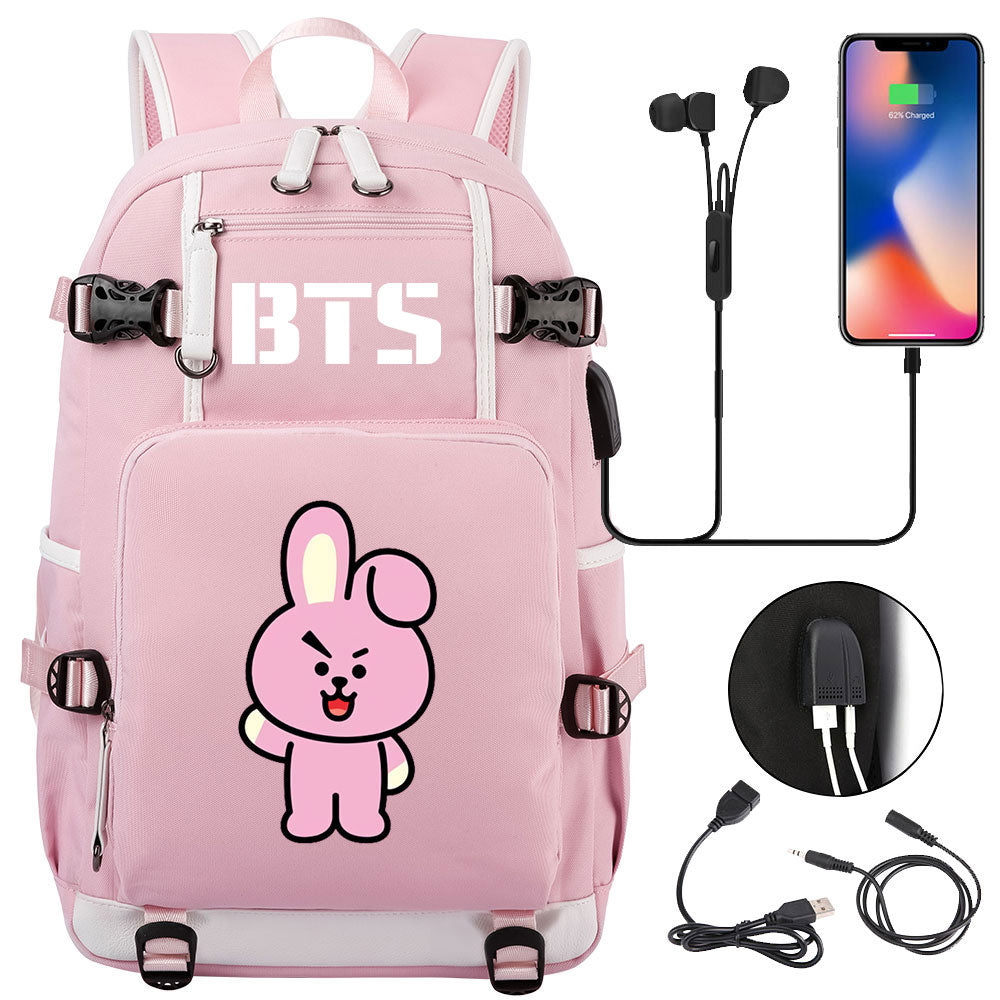 BTS Cartoon Cooky USB Charging Backpack School NoteBook Laptop Travel Bags