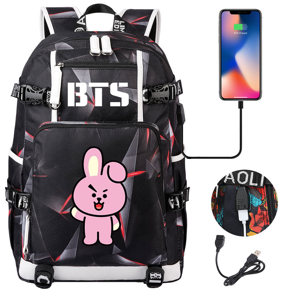 BTS Cartoon Cooky USB Charging Backpack School NoteBook Laptop Travel Bags