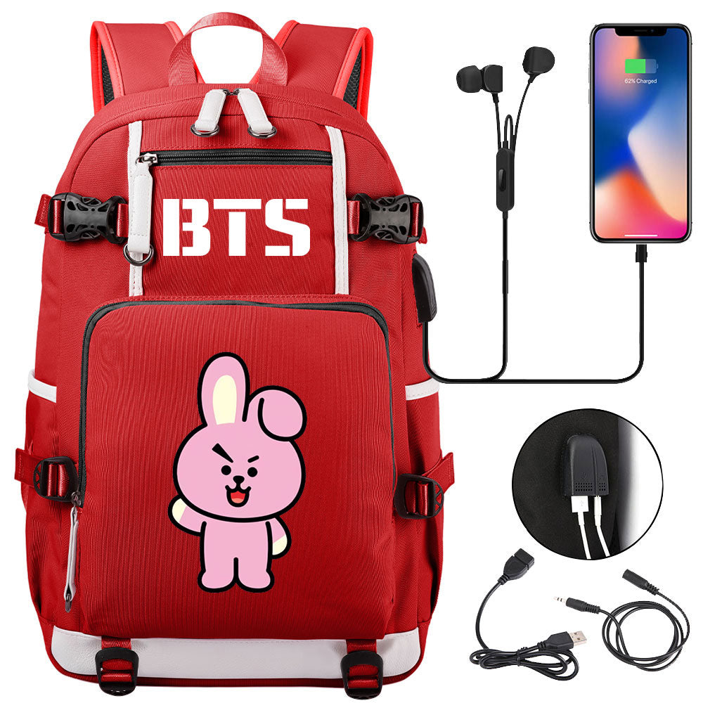 BTS Cartoon Cooky USB Charging Backpack School NoteBook Laptop Travel Bags