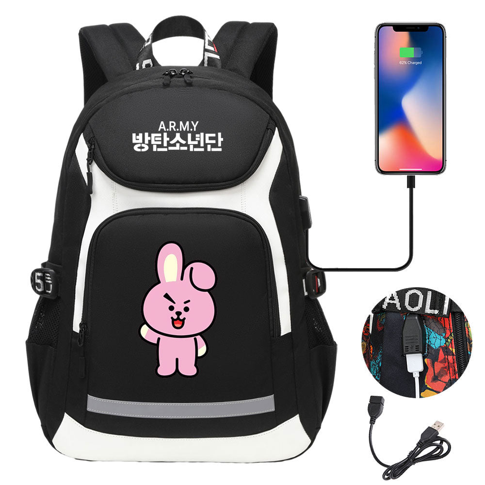 Kpop BTS Cooky USB Charging Backpack School NoteBook Laptop Travel Bags