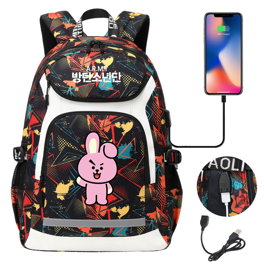Kpop BTS Cooky USB Charging Backpack School NoteBook Laptop Travel Bags