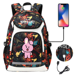 Kpop BTS Cooky USB Charging Backpack School NoteBook Laptop Travel Bags