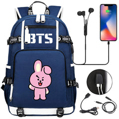 BTS Cartoon Cooky USB Charging Backpack School NoteBook Laptop Travel Bags